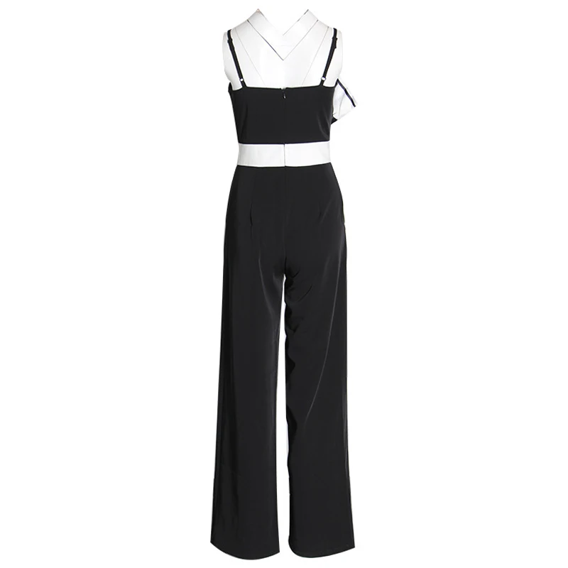 Женский комбинезон на бретелях с широкими штанинами разноцветный бантом