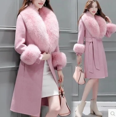 Woolen Coat Women's Middle Long Korean Version 2021 Winter Clothes with Thin Waist and Fashionable Large Wool Fur Belt Luxury