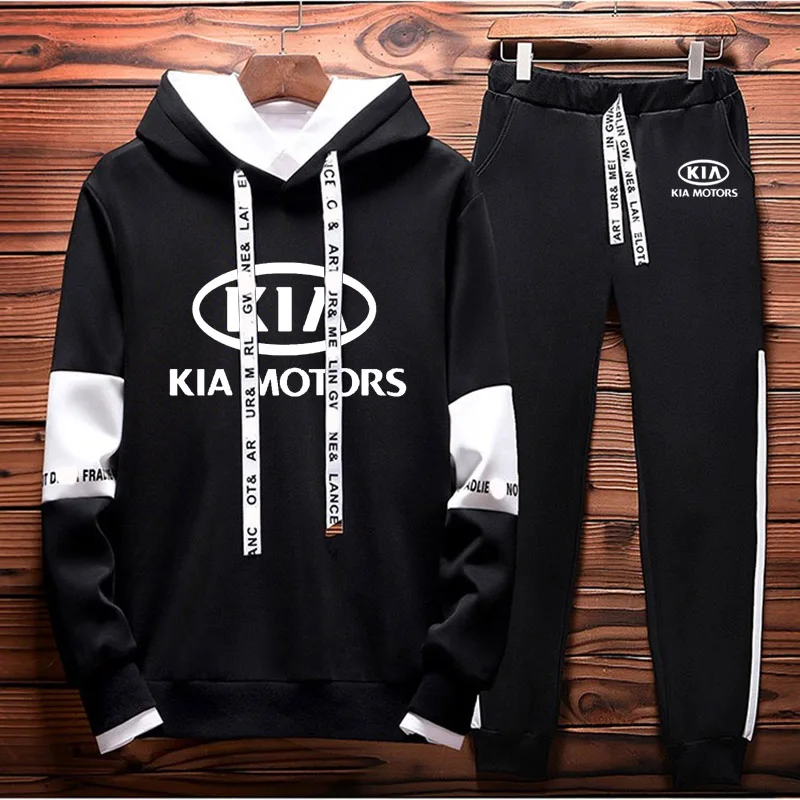 

Spring Autumn The New Men's Sweatshirt KIA Car Logo Colorblock Casual Cotton pullover High Quality Men Hooded pants 2 piece set