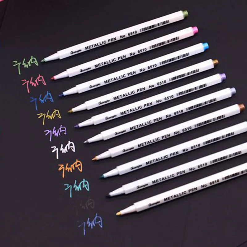 10 Pcs/Box Antistress Drawing Painting Marker Pens Metallic Color Pen Educational Toys for Children Black Paper Art Supplies | Игрушки и