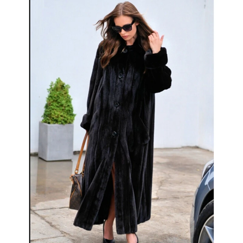 Natural Long Mink Fur Coats For Women Winter Luxury Outwear Fashion Woman Genuine Mink Fur Coat High Quality Pelt Fur Jacket