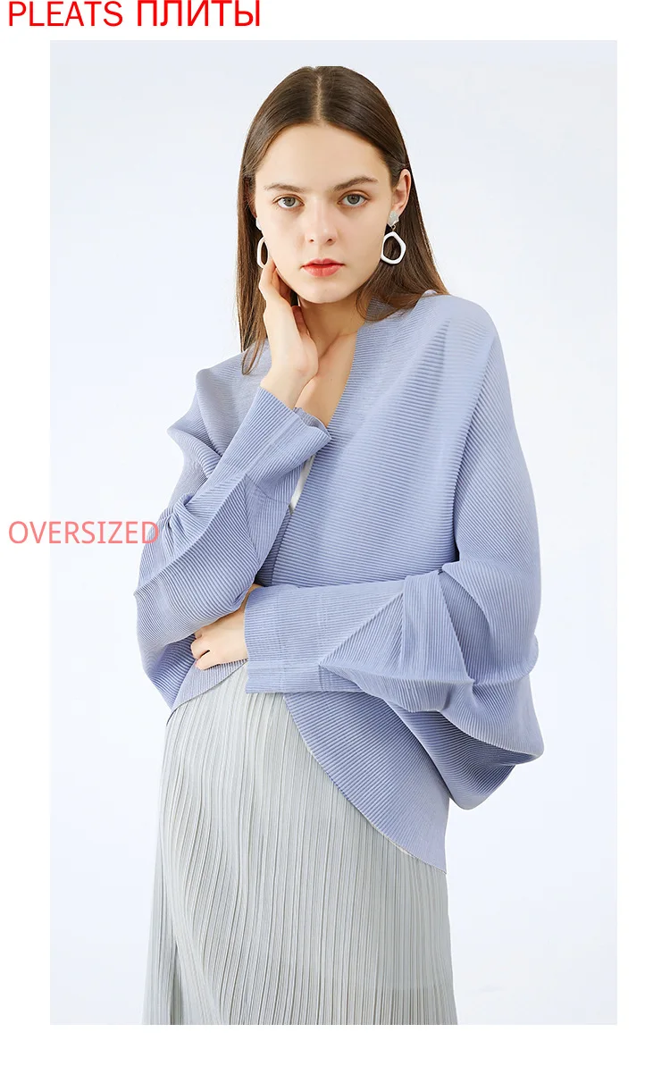 

Autumn and Winter New Slim Cardigan Women's Long-sleeved Fresh V-neck One Button Shawl Women's Thin Coat MIYAKE Pleats Coat