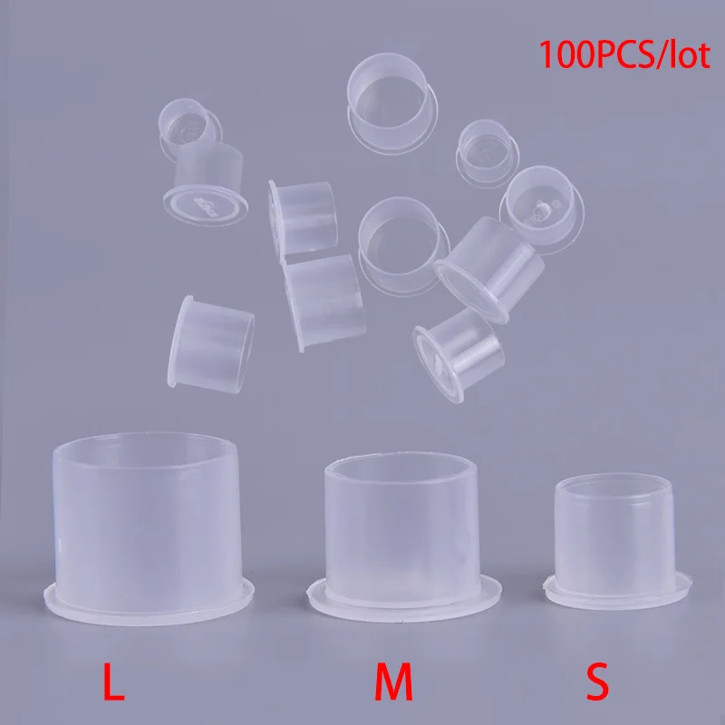 

100pcs/lot Microblading Tattoo Ink Cup Cap Pigment Clear Holder Container For Needle Tip Grip Tattoo Power Supply S/M/L Size