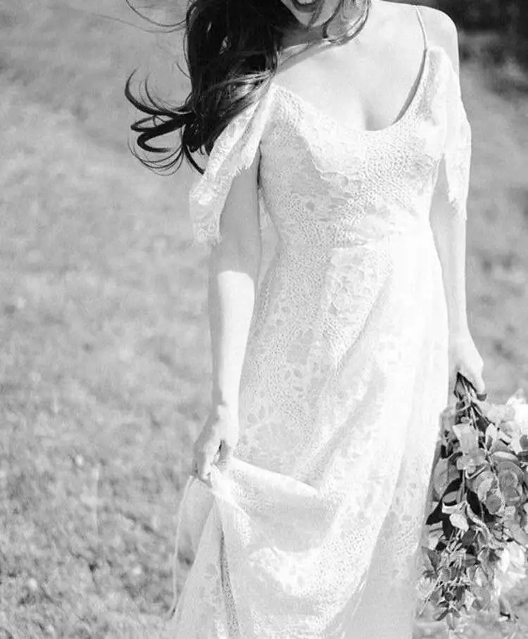 

FENTEFEN 2021 Simple Lace Light Bohemian Wedding Dress Bridal Gown FN-0014