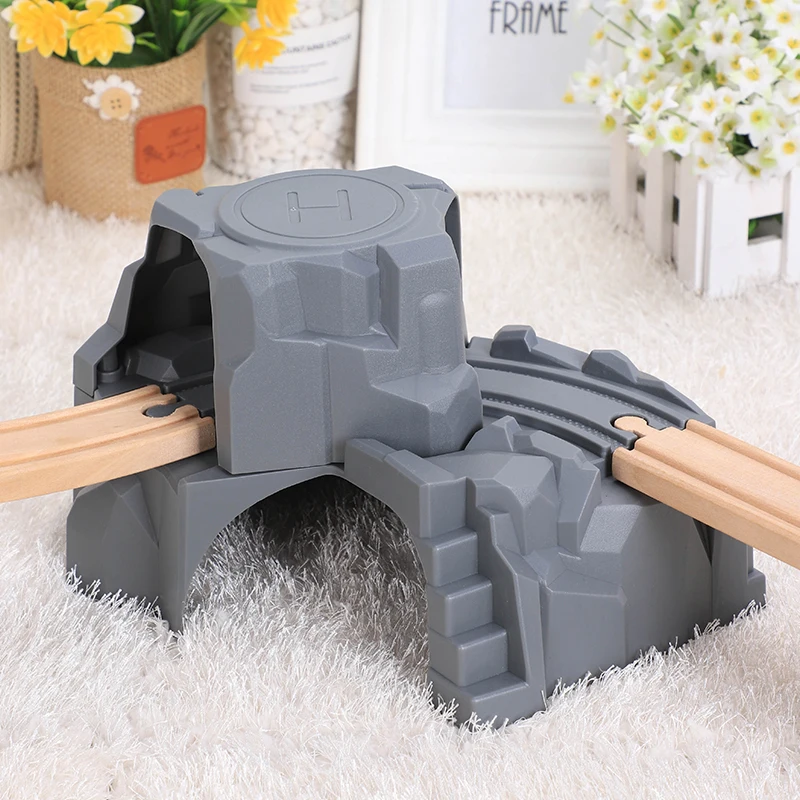 Пластиковый серый двойной туннель деревянная дорожка для поездов аксессуары