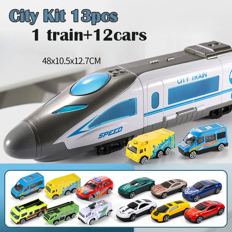 City Kit 13Pcs Новейшая 13 шт. детские игрушки для поезда, масштабная головоломка для дорожки, ранее обучение, забавная модель автомобиля, инерционная легкая музыка - Цвет: City Kit 13Pcs