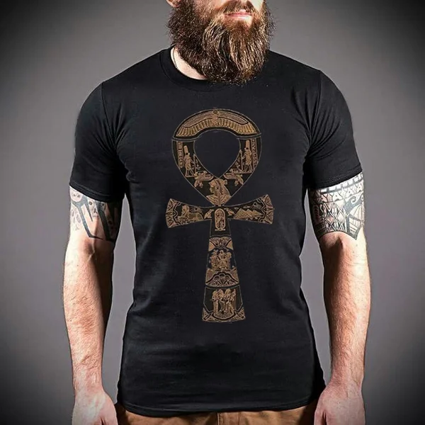 

New Fashion Ancient Egyptian Ankh Man's Casual T-Shirt Crewneck Active Short Sleeve Men T-shirt