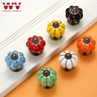 colorful ceramic cabinet knobs pumpkin ceramic handle 40mm single hole cabinet handle with screw furniture handle for home decor
