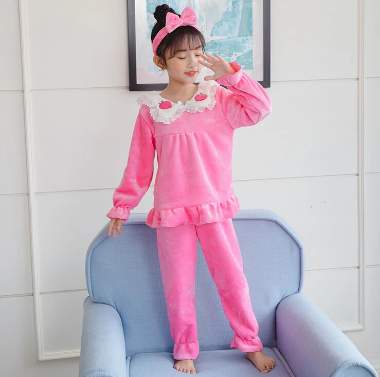 

Children Pajamas Cartoon Prince Lace Flannel Girl Boy Pajama Set Winter Kid's Sleepwear Suit Homewear O-neck Long Sleeve Pyjamas