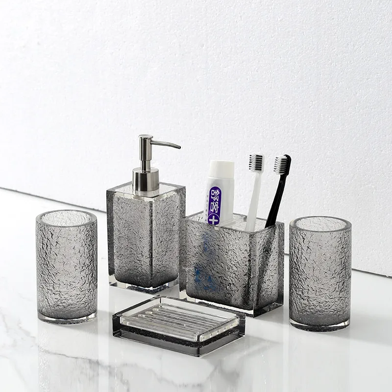 

Bathroom Resin Soap Dispenser Gargle Cups Toothbrush Holder Rack Tray Wedding Gifts Presents Grey Sanitary Ware Eco-Friendly