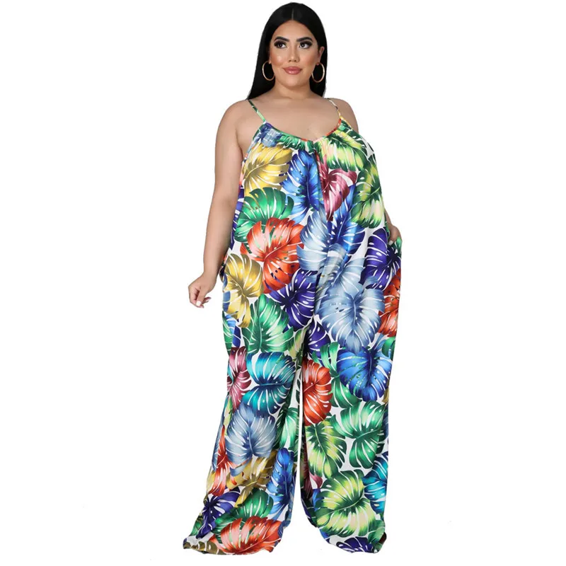 

L-5xl Plus Size Women Clothing Jumpsuit Floral Print Sexy Elegant Strapless Loose Tank One Piece Outfit Wholesale Dropshipping