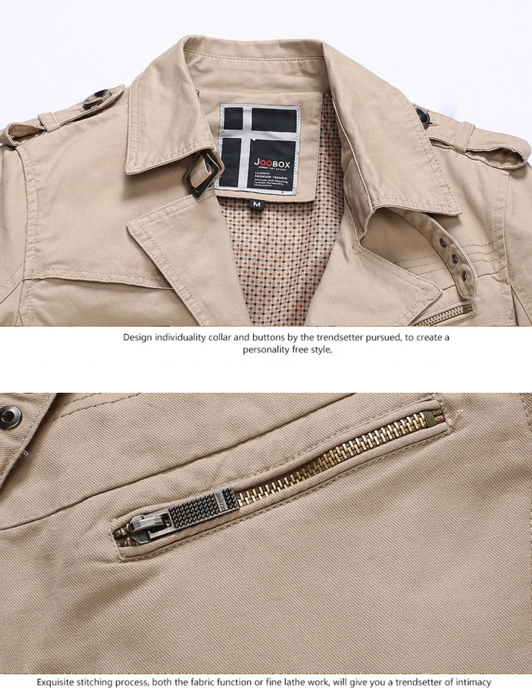 

JOOBOX Men jackets and coats 2021 New Cotton Turn-down Collar thin Casual Men Water-washed jackets Khaki comfortable coats