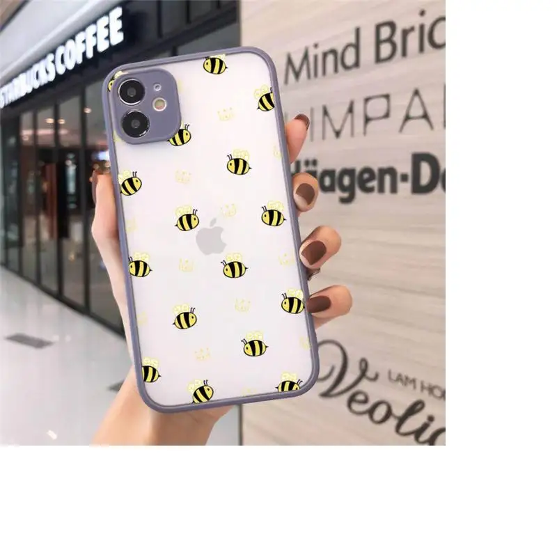 

Love Heart Cute bee Phone Case matte transparent For gray iPhone 7 8 x xs xr 11 12 pro plus max mini Funda Clear