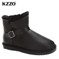 KZZO 2021 New Men Casual Real Sheepskin Leather Winter Snow Boots Natural Wool Fur Lined Keep Warm Shoes Waterproof Slip on