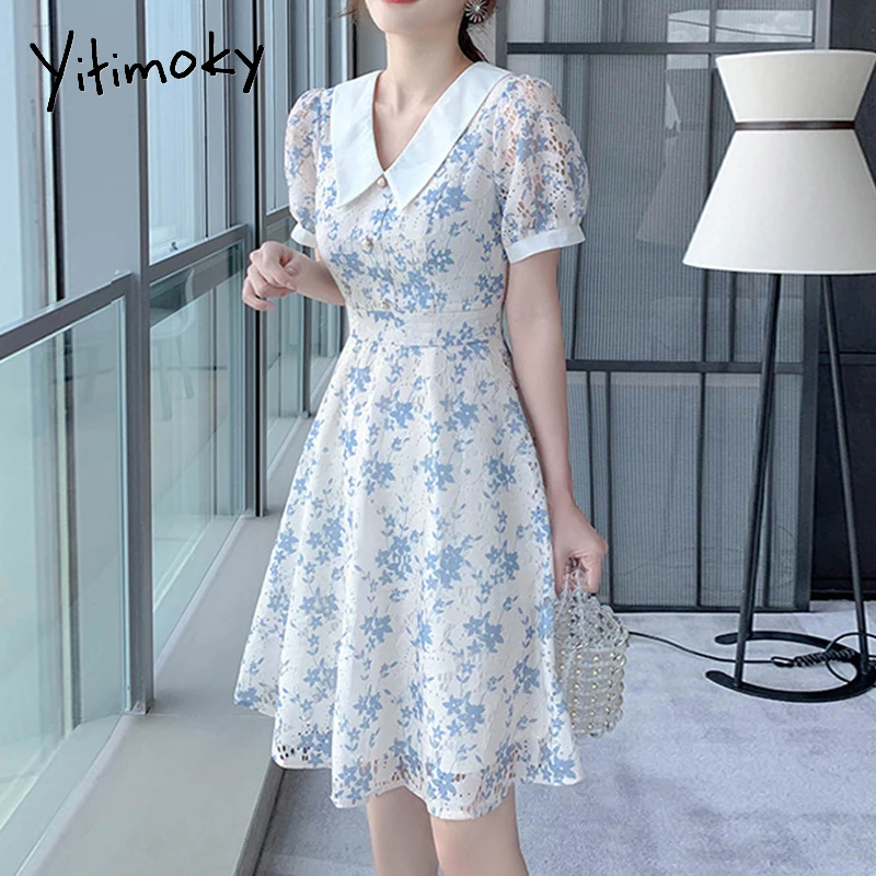 Платье Yitimoky женское с цветочным принтом Милая одежда коротким рукавом для