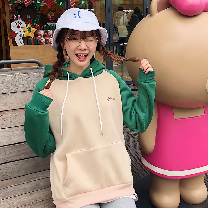 Женская теплая толстовка с капюшоном в стиле Харадзюку свободного кроя начесом