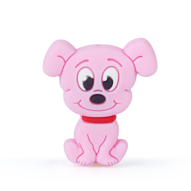 Pink Keep&Grow, 10 шт., мини силиконовые бусины в виде собаки из мультфильма, грызуны, Детские Прорезыватели, бусы, сделай сам, прорезыватели, ожерелье, силиконовые детские товары - Цвет: Pink