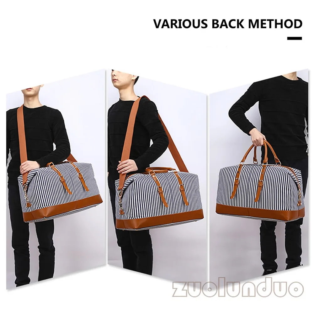 GNWXY Canvas Retro Simple Stripe High Capacity Travel Bag Weekend Overnight Bag Multifunctional Casual Handbag Dropshipping
