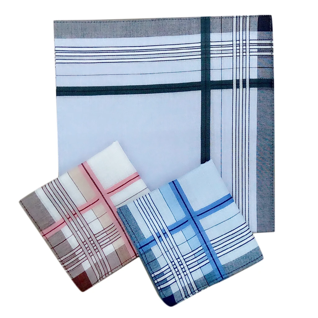 

12 Pcs Mens Color Strips Cotton Pocket Square Hanky Handkerchiefs