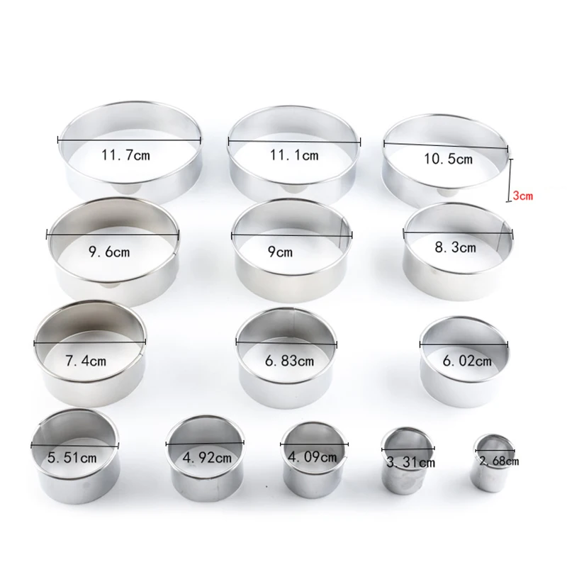 

14pcs/Set Stainless Steel Round Cutter Cookie Moulds Biscuit Cutter Circle DIY Mousse Cake Dessert patisserie Decorating Tool