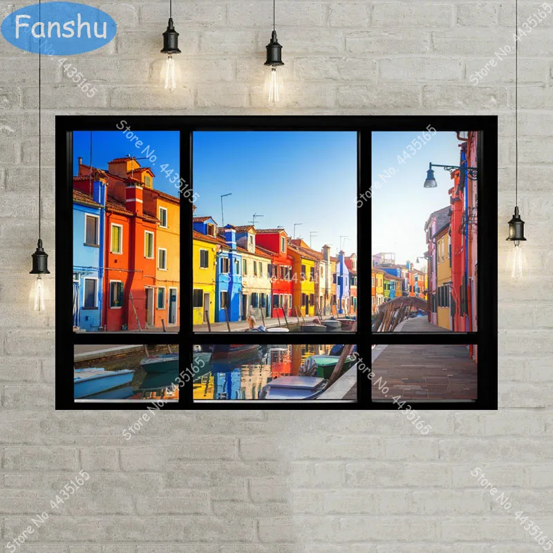 Художественный плакат окно пейзаж всемирно известный городской Нью-Йорк пара