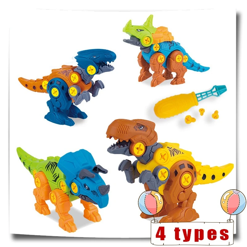 

4 Types DIY Children Dinosaur Boys Toy Sets Educational Design Model Assembly Drill Puzzle Gifts Toys for Kids