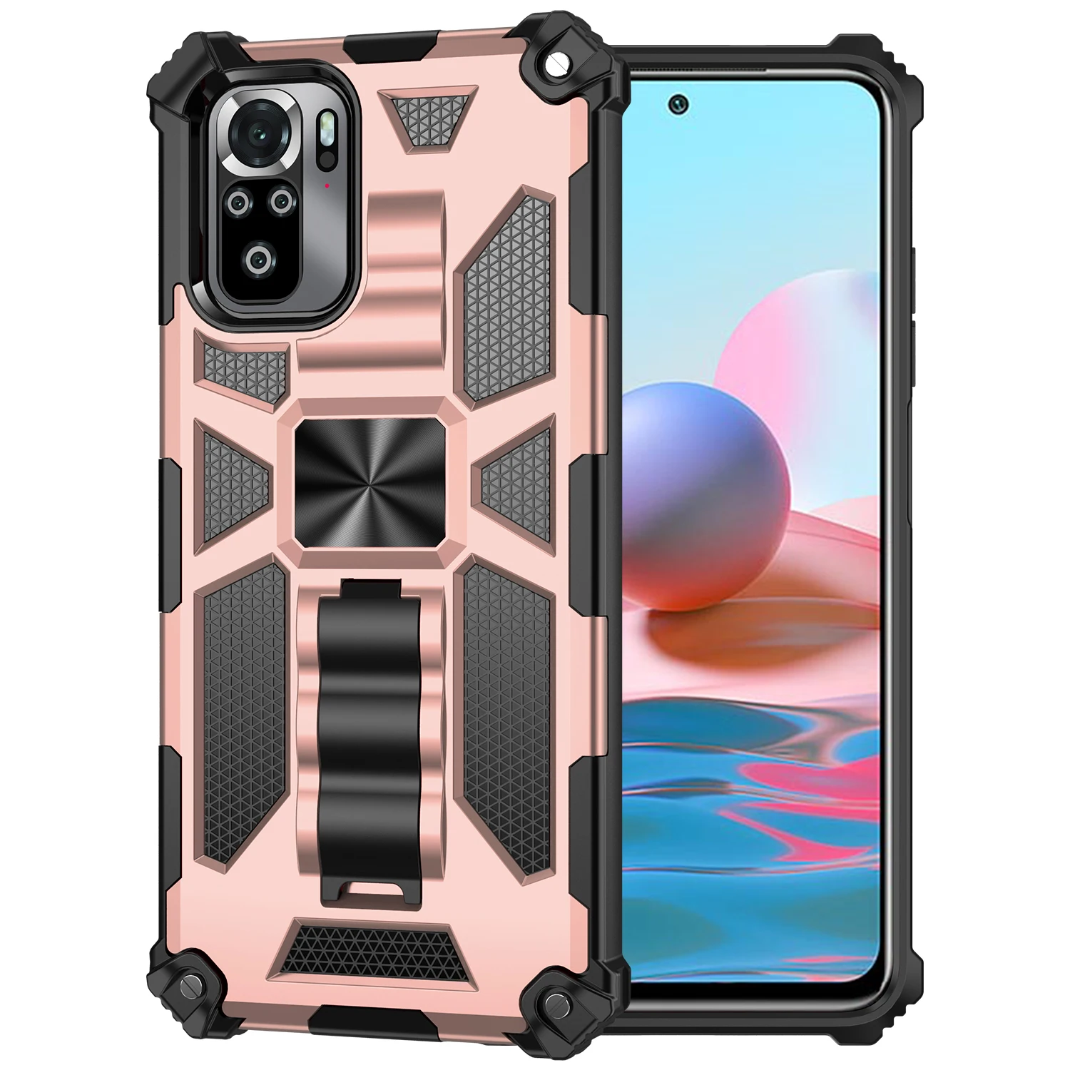 

Luxury Rugged Armor Heavy Shockproof Kickstand Phone Case For Xiaomi Redmi Note 9S 9C 9A 9 Pro Max Car Magnetic Protection Cover