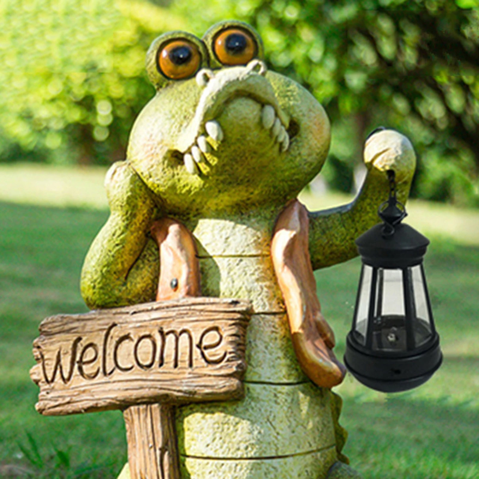 

Cute Alligator Solar Lights Lamp Garden Crocodile Figurine Figure Yard Decor