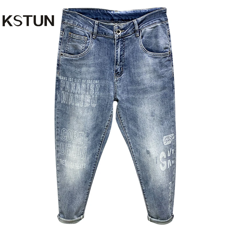 Мужские джинсы брендовые светло-голубые шаровары мужские укороченные брюки