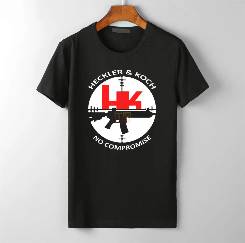 HK логотип Heckler & Koch огнестрельное оружие Мужская футболка|Мужские футболки| |