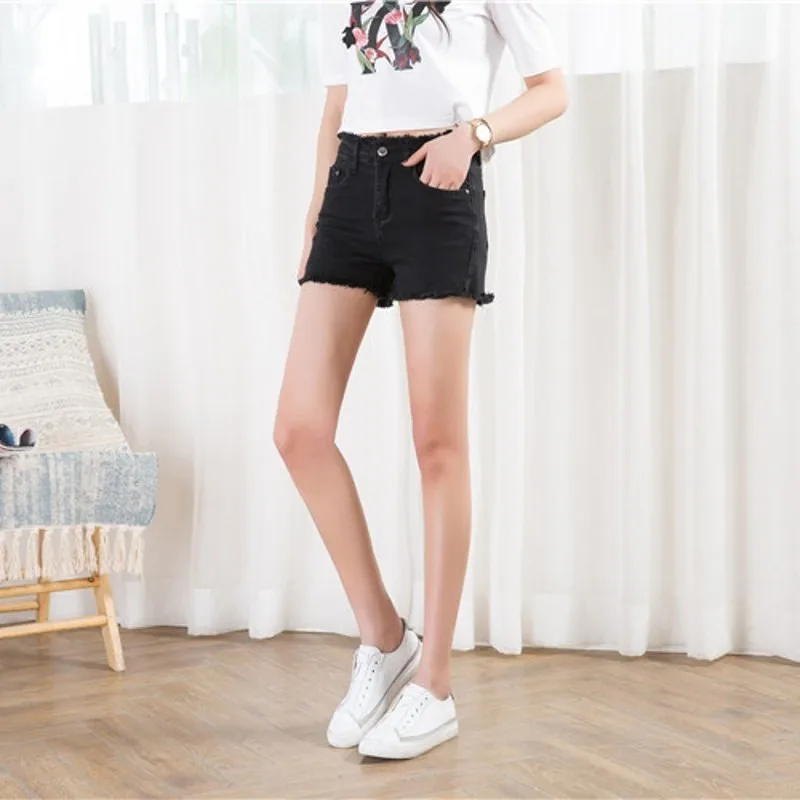Женские джинсовые шорты с высокой талией черные свободные сексуальные женские