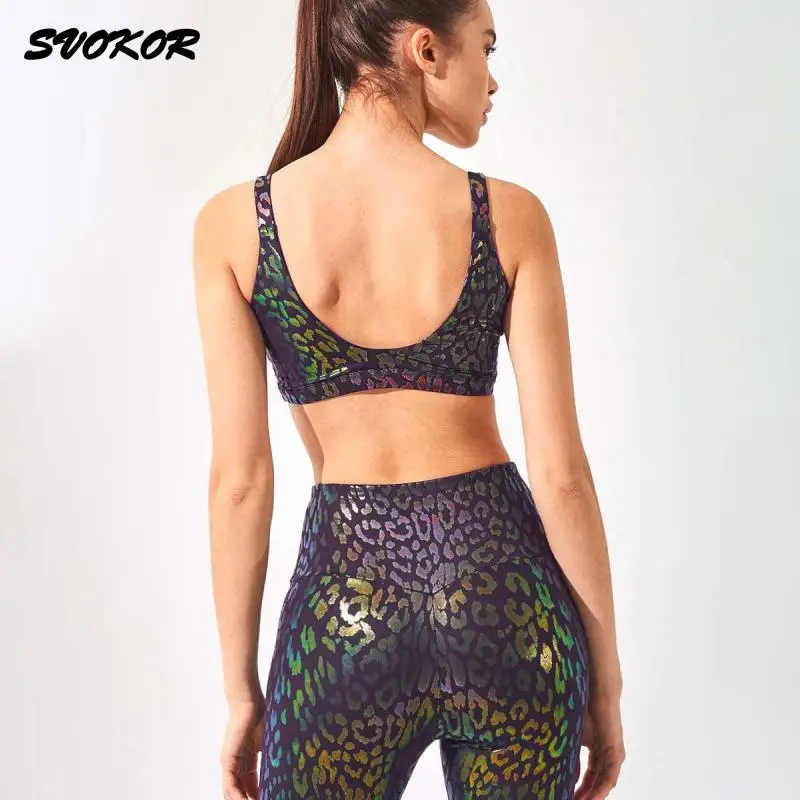 

SVOKOR Bronzing Sports Suit Women Leopard Printed Yoga Set Colorful Gym Clothing Bra Leggings Fitness Running Tracksuit