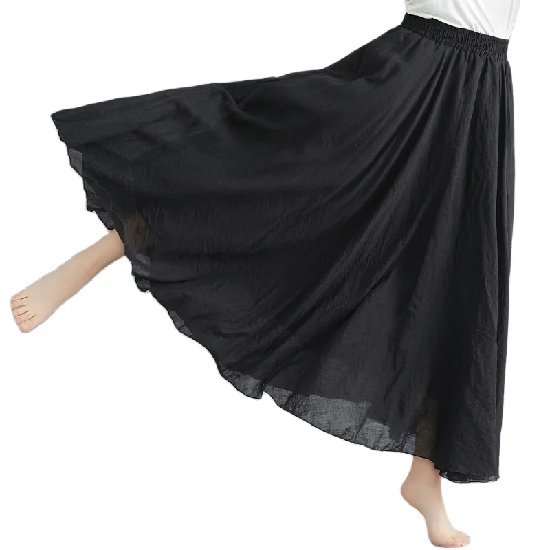 Женская плиссированная юбка макси из хлопка с эластичной талией Винтажная