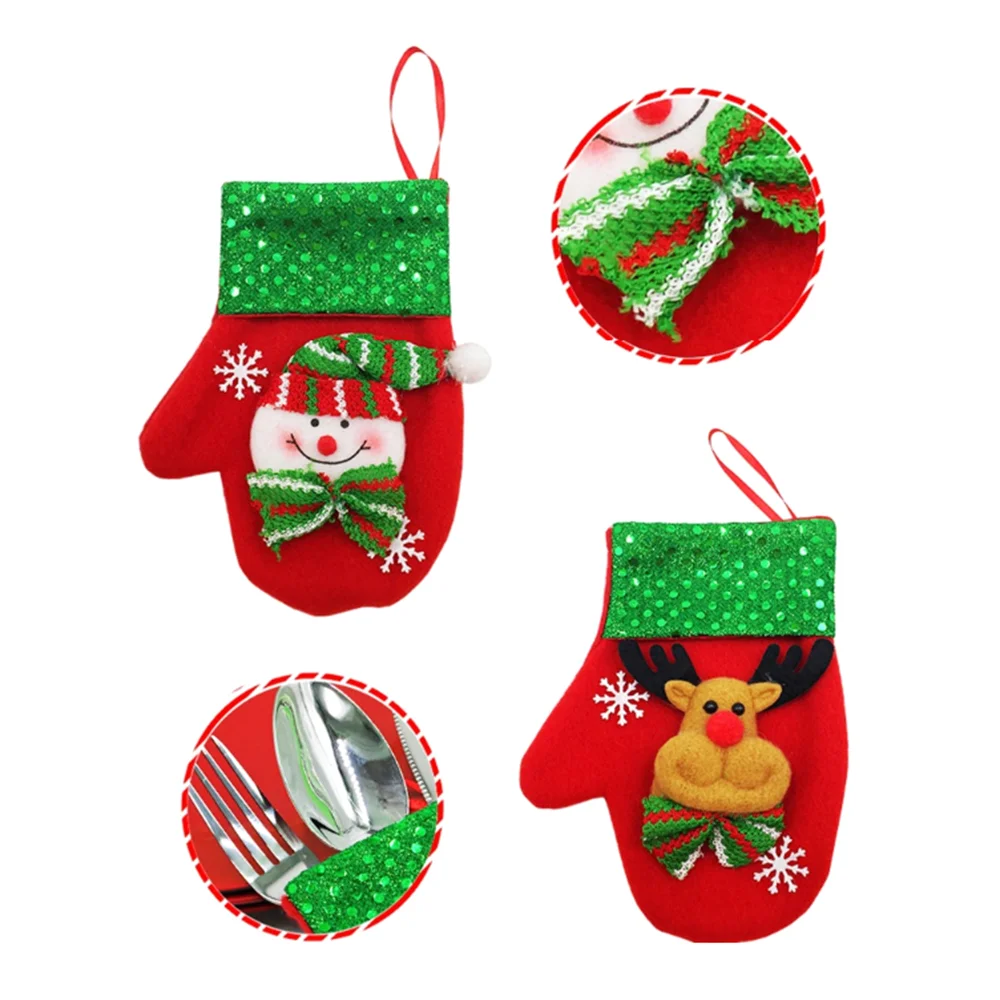 Рождественская Декоративная скатерть сумка для посуды блестки кукла конфеты