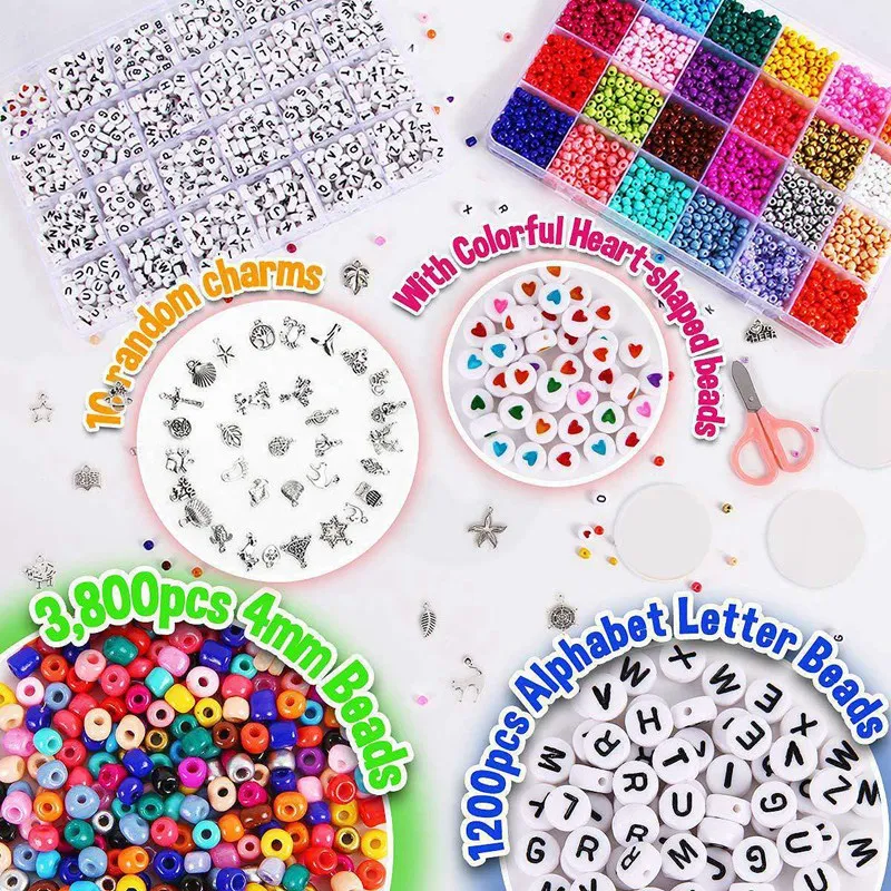 Jewelry Making Kit Beads for Bracelets - Bead Craft Set Glass Pony Seed Letter Alphabet DIY Art and Valentine H | Украшения и