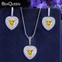 beaqueen lovely heart shape cubic zircon micro paved cz crystal silver color earrings necklace jewelry set for women gift js033