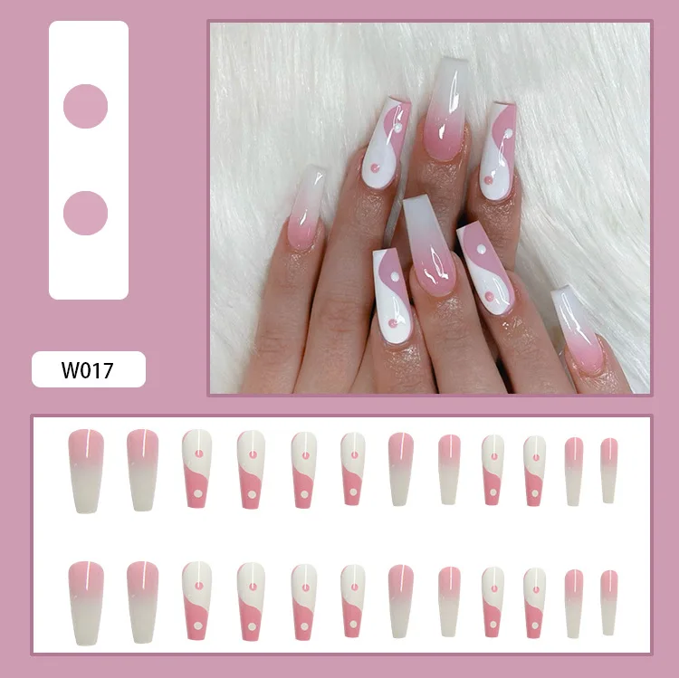 

24pcs Nail Patch Square Head Glue Type Removable Long Paragraph Fashion Manicure False Nail Patch CIN6 899