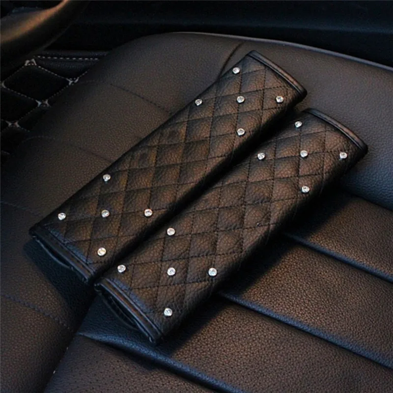 

2 Style Car Seat Belt Shoulder Pad for All Car Hand Brake Gear Cover Luxury Diamond Auto Seat Belt Cover PU Leather & Diamond /
