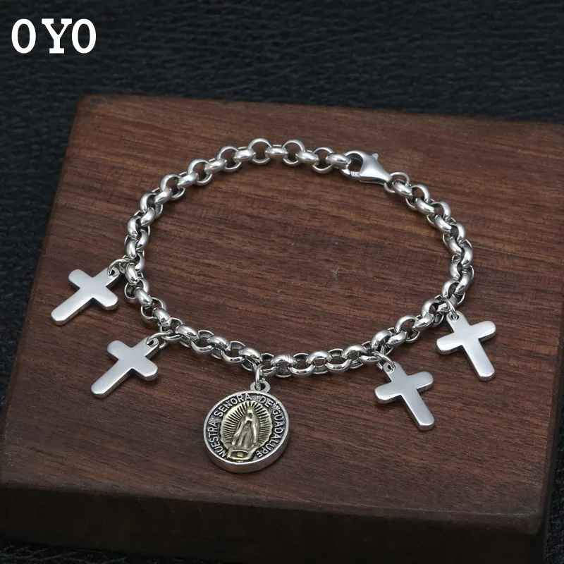 otationS925 sterling silver jewelry Thai creative cross Virgin Mary listing ring bracelet female free shipping | Украшения и
