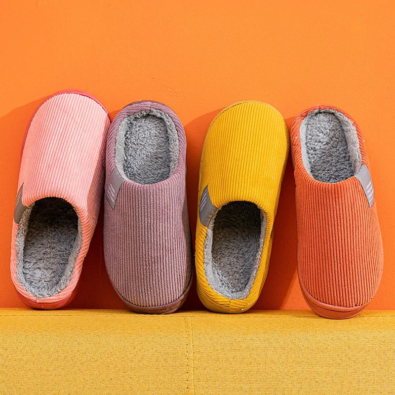 

Winter Corduroy Women Slippers Plush Soft Cotton Fluffy House Slipper Non-slip Floor Shoes Warm Men Home Slides For Bedroom
