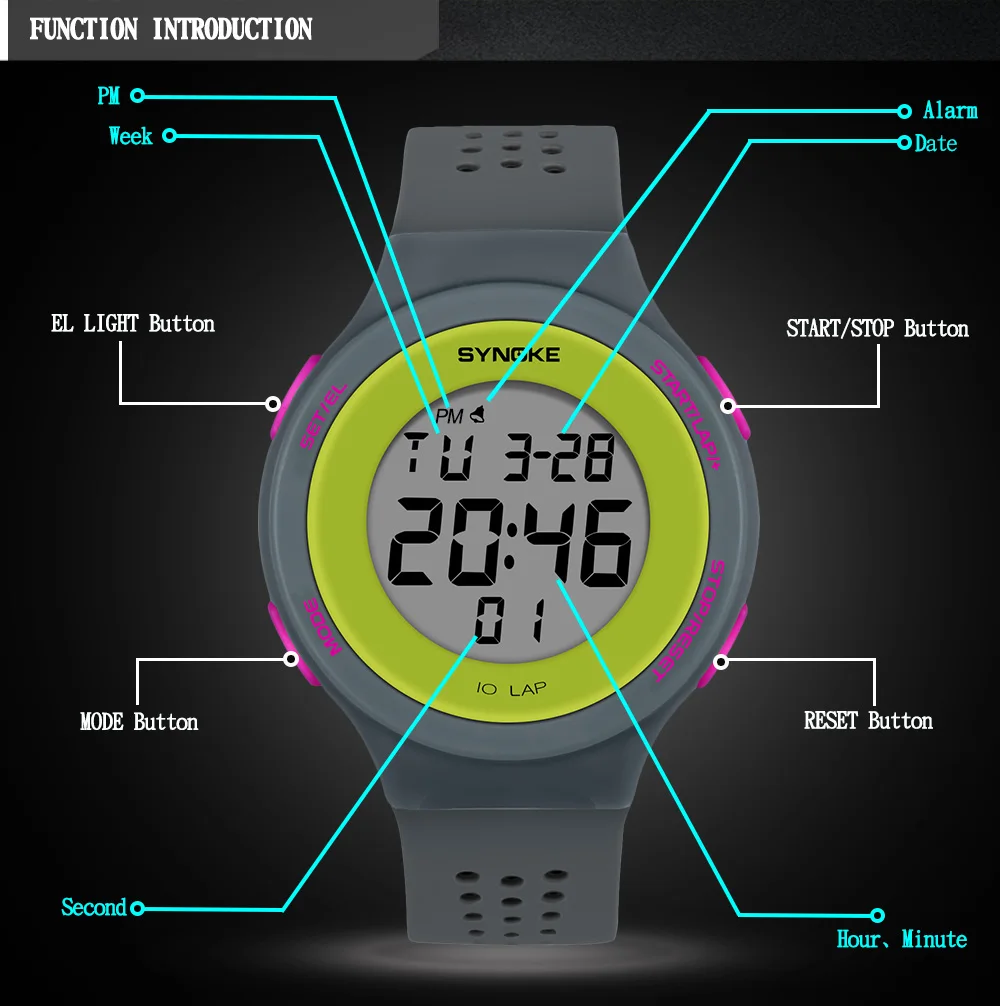 

SYNOKE Sports Watch Men Military Watches Waterproof LED Alarm Men's Digital Watch Multifunctional Wristwatch Reloj Hombre