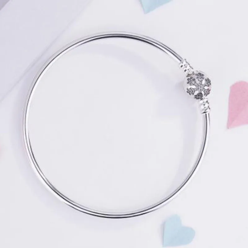 

Original 925 Sterling Silver Pan Pan Bracelet Classic Crystal Snowflake Bracelet Fit European Charm Bracelets Women Jewelry