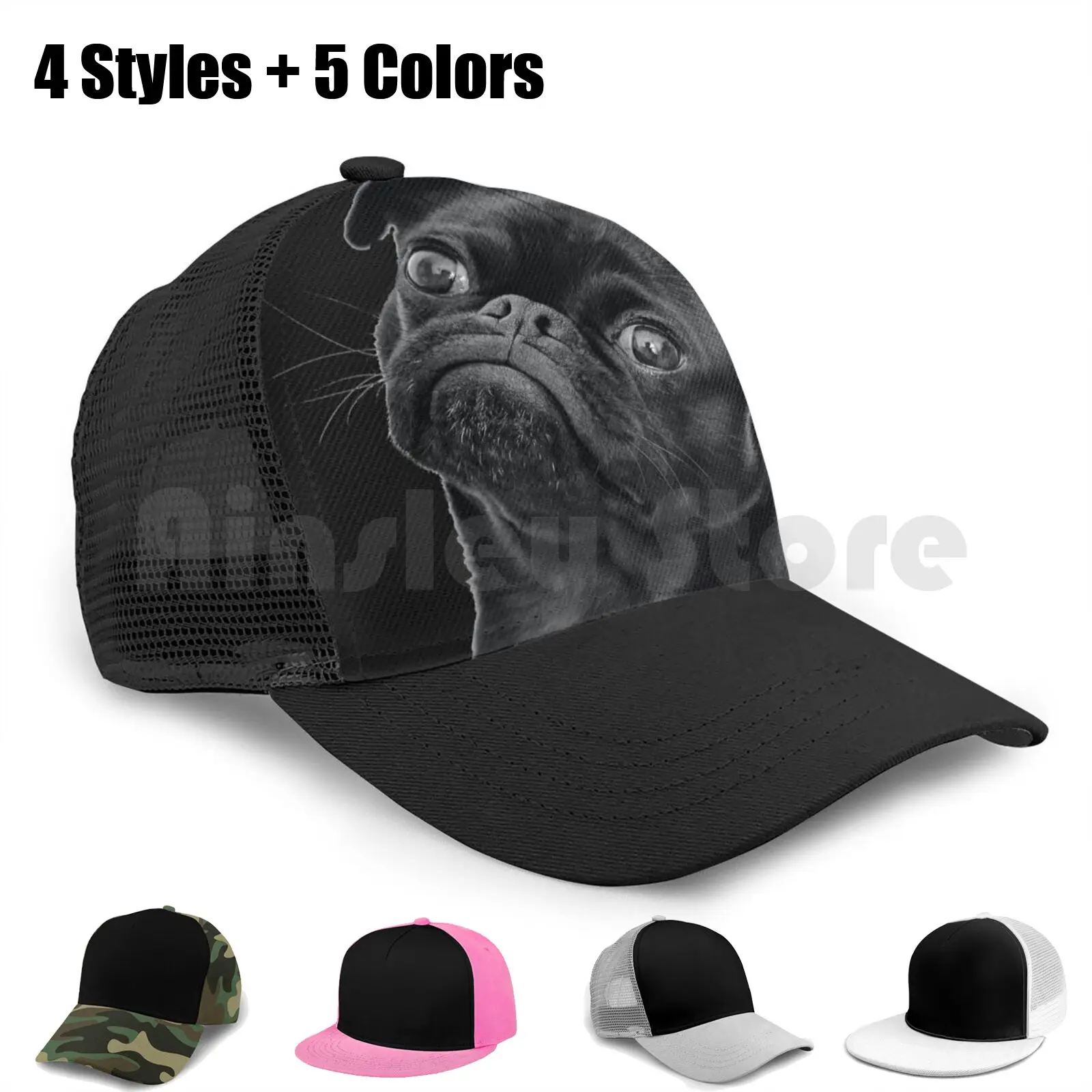 

Бейсболка с регулируемой застежкой, черный мопс, черная версия