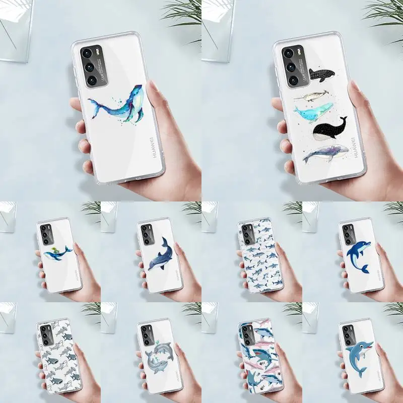 

shark cartoon horror animal ocean Phone Case Transparent For Huawei 8 7 6 5 4 3 2 pro SE i E Soft TPU Clear Mobile Bags Coque