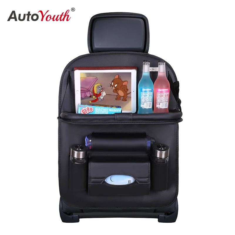 PU Car Seat Protector Backseat Organizer with Tablet Holder and Foldable Tray Durable Quality Travel Accessories Organizer