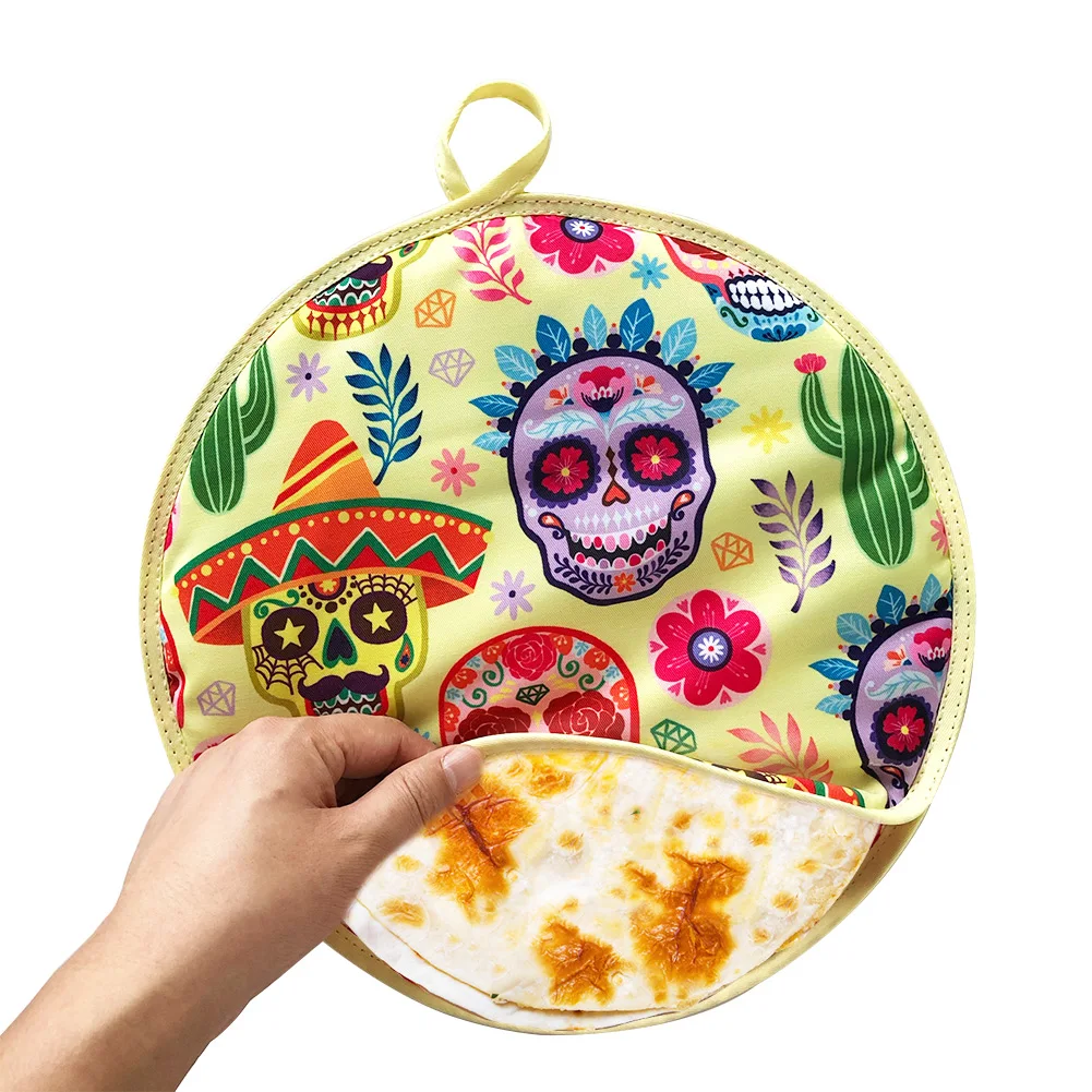 

12 Inch Home Flour Kitchen Portable Cloth Insulated Bag Tortilla Warmer Pouch Heat Resistant Printed Picnic For Microwave