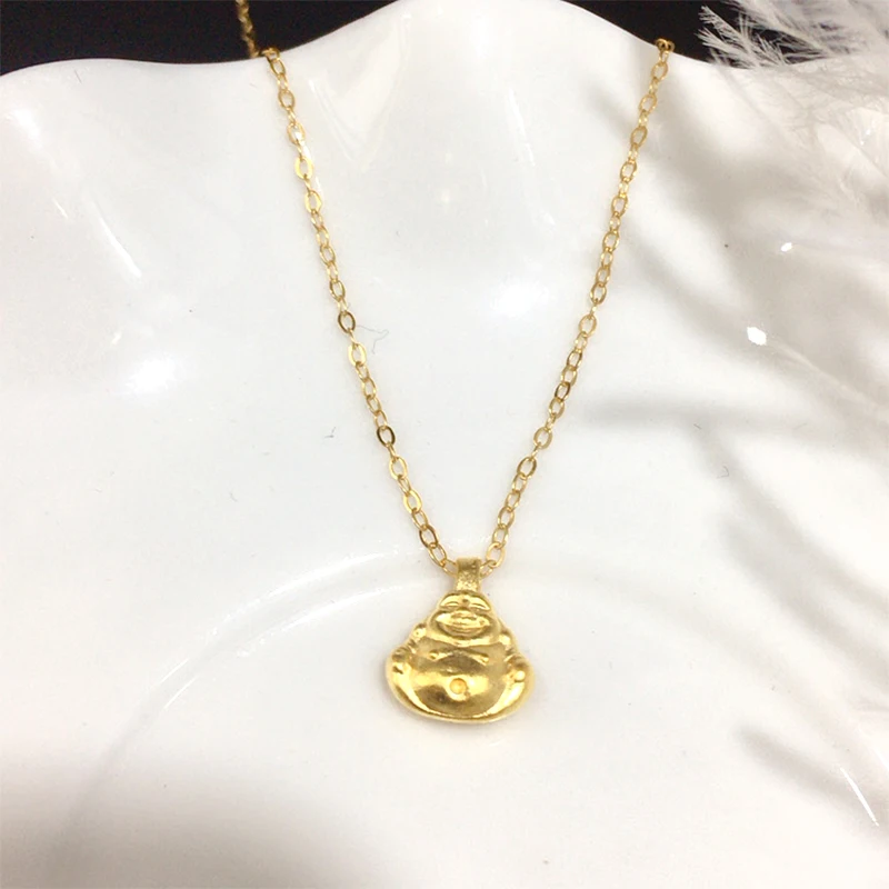 

KUGG 18K Au750 Solid Yellow Gold Chain Women Engagement Necklace Mini Style Buddha Birthday Gift 999 Fashion 24k Gold Pendant
