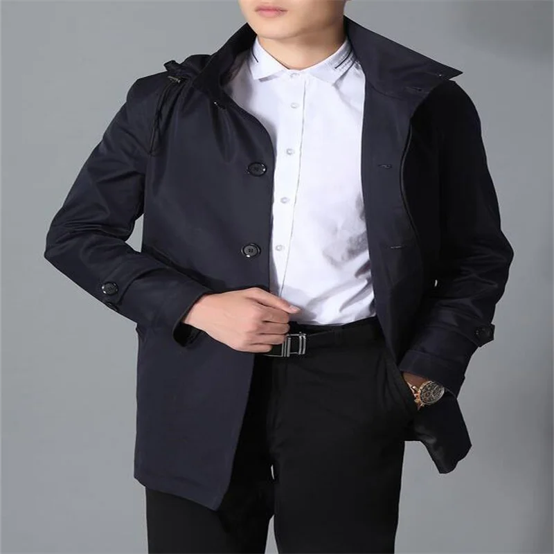 Hooded mens trench coats mantel jacket for men style man single-breasted european clothes long sleeve spring autumn