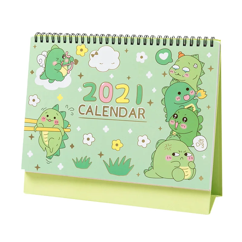 

2021 Cute Dinosaur and Cat Desk Calendar Cartoon Girl Table Calendars Timetable Planner 2020.08-2021.12