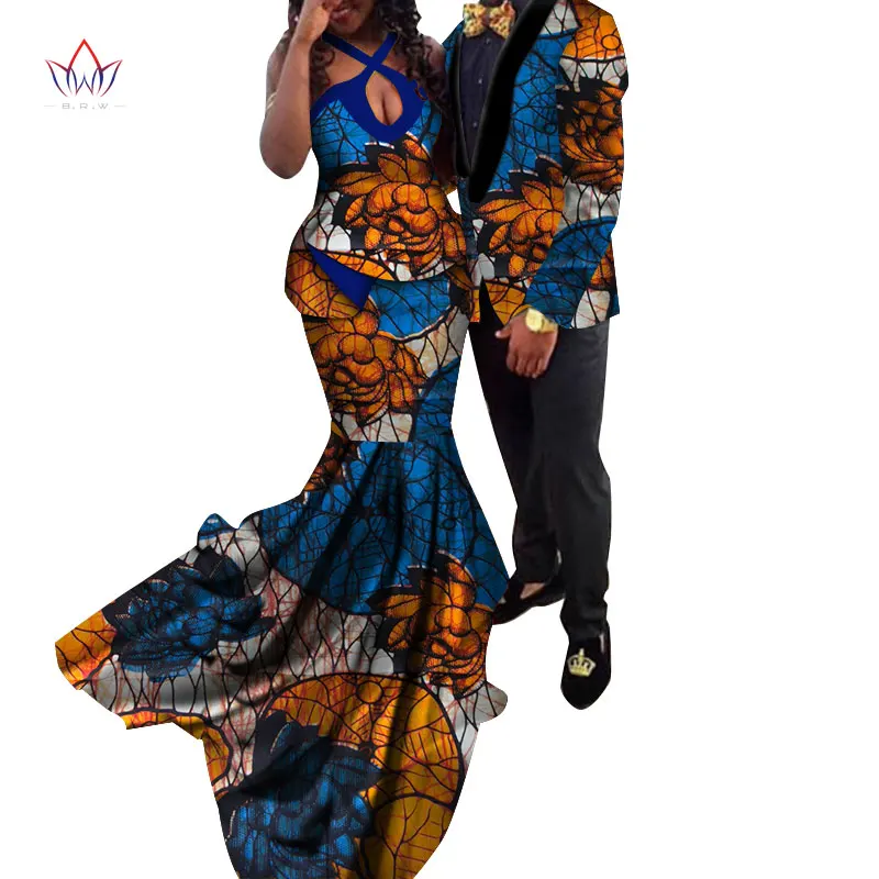 13 African Couple Clothes African Dresses for Women Bazin Riche Long Evening Dresses African Men Jacket Coat Clothing WYQ154 - Color: 13